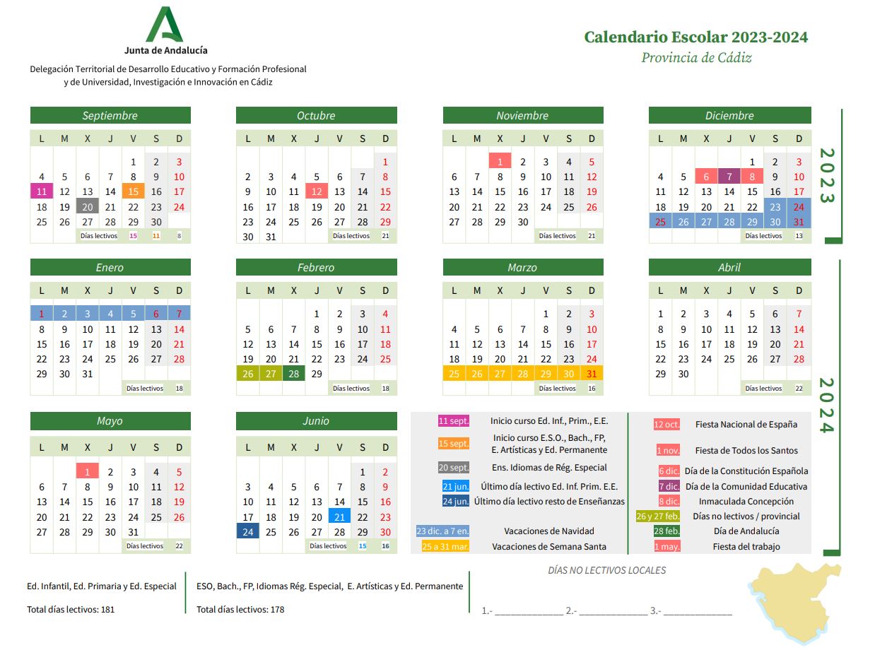 calendario escolar Cádiz puerto real 2023 2024
